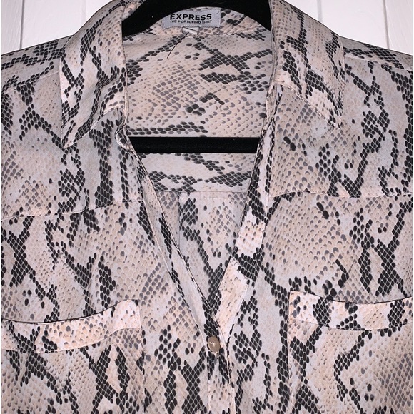 Express Snakeskin semi sheer button up shirt, light pink black gray off white - Picture 9 of 15